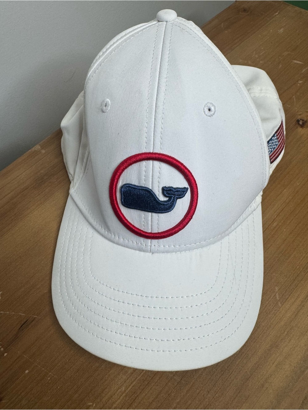 Vineyard Vines White Cap with Navy Whale and Red Trim